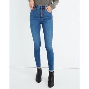 Madewell 10" High-Rise Skinny Jeans Button Fly Raw Hem Mackey‎ Dark Wash 27